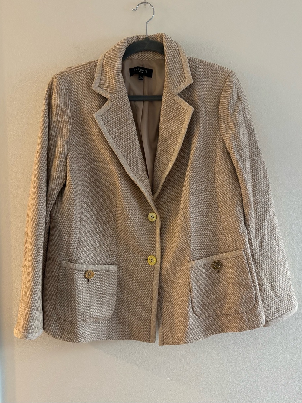 Talbots Woman Tan Gold Tweed Blazer Jacket Size 12W